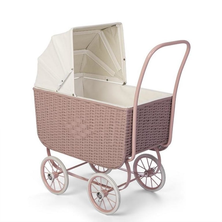 Astrup Retro Rattan Doll Pram Rose