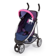 Bayer Doll Jogger Pram Dark Blue with Pink Hearts and Unicorn