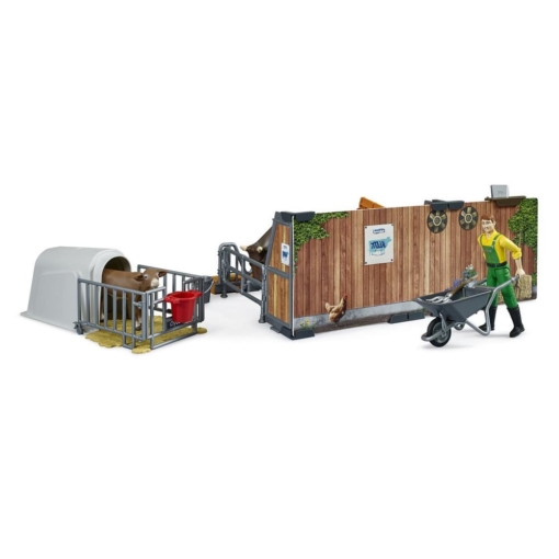 Bruder® Bworld Cow and Calf in Barn with Farmer - Image 2