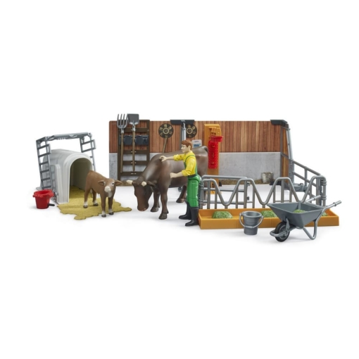 Bruder® Bworld Cow and Calf in Barn with Farmer - Image 4
