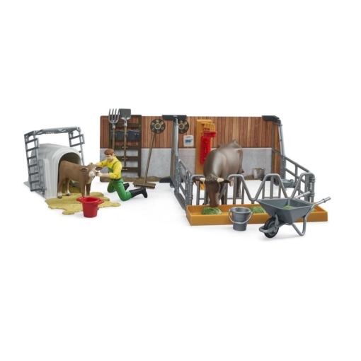 Bruder® Bworld Cow and Calf in Barn with Farmer - Image 5
