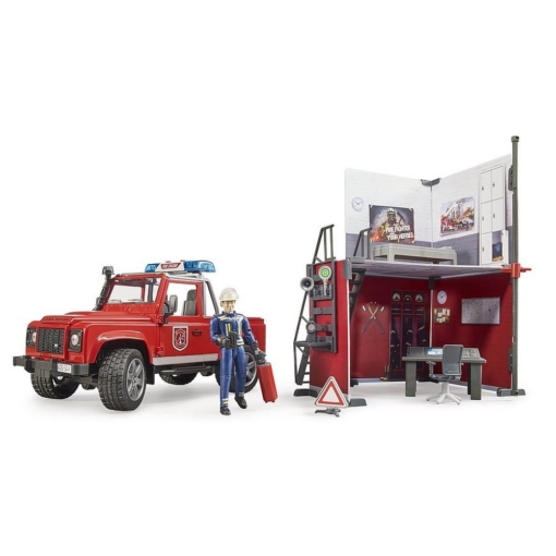 Bruder Bworld Fire Station with Land Rover Defender and Fireman - Image 3