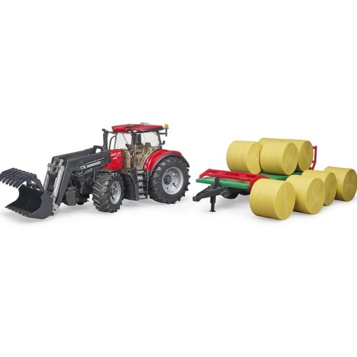 Bruder Case IH Optum 300CVX with Frontloader and Bale Trailer with 8 Bales - Image 2