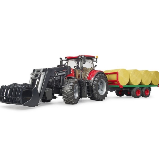 Bruder Case IH Optum 300CVX with Frontloader and Bale Trailer with 8 Bales - Image 3