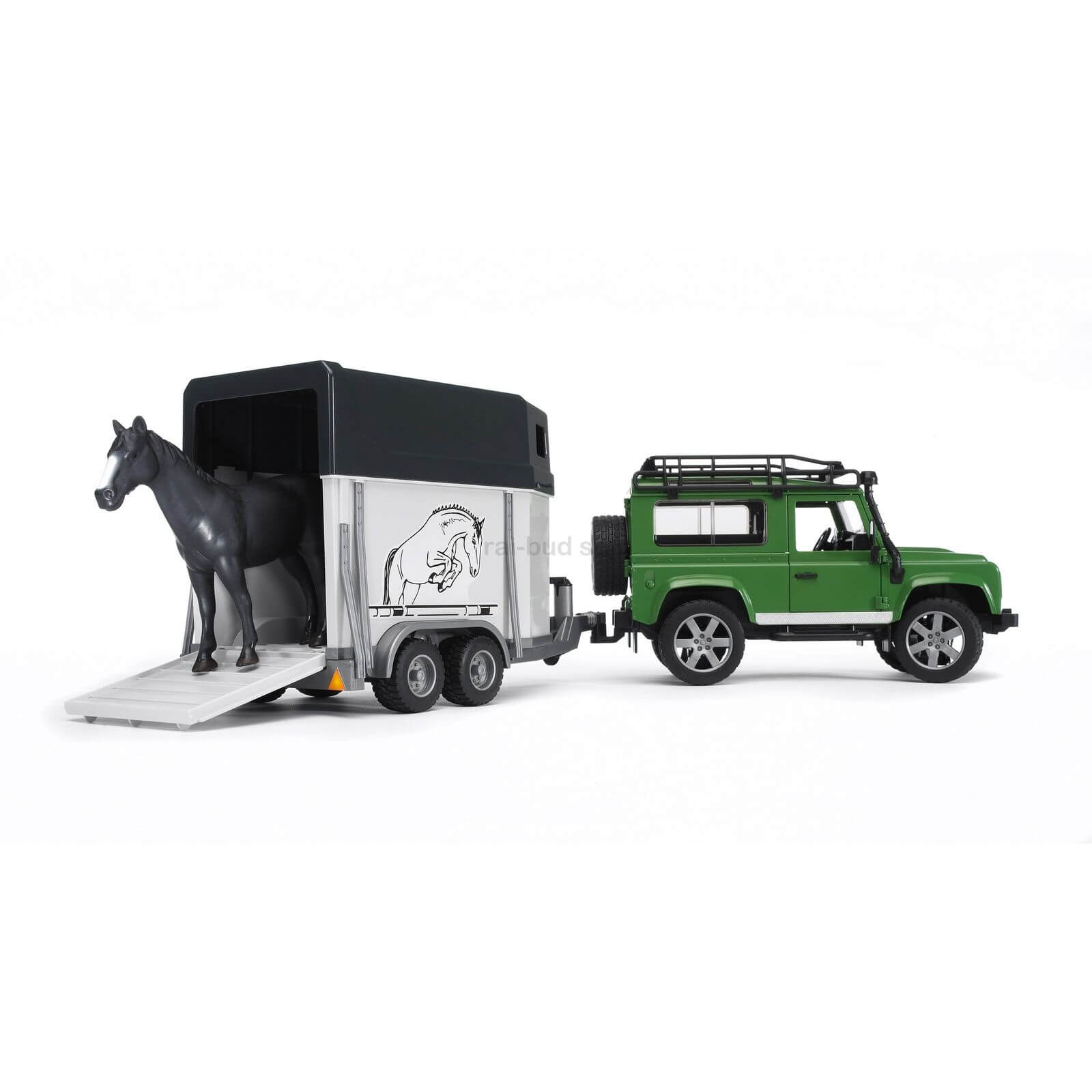 Bruder Land Rover Defender with Horse Trailer and Horse - Jadrem Toys