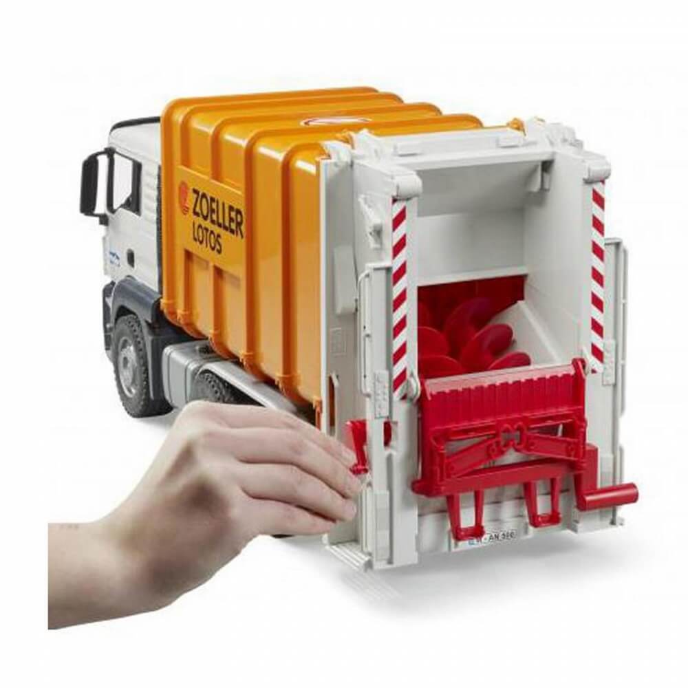 Bruder MAN TGS Rear Loading Garbage Truck Orange Jadrem Toys
