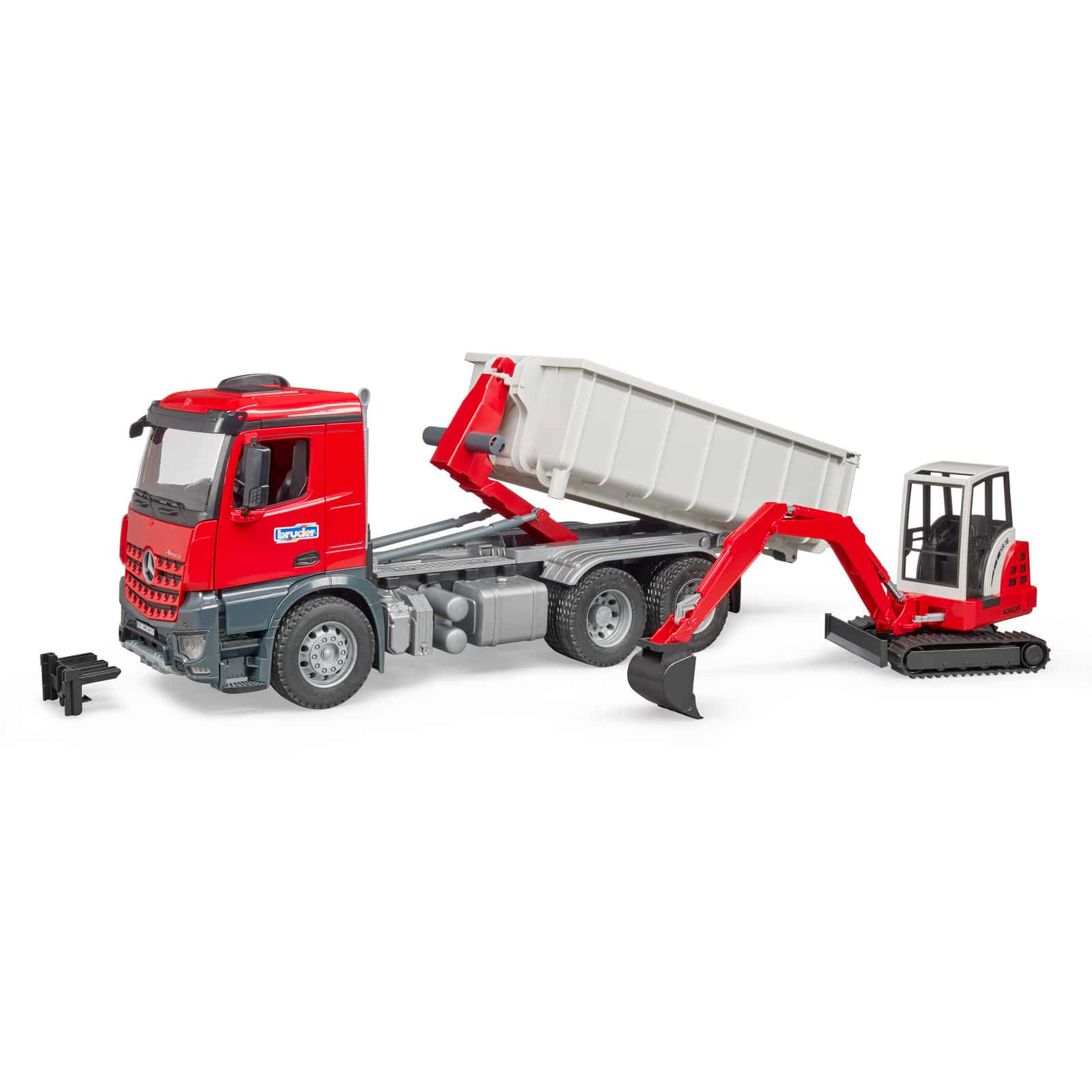 Bruder MB Arocs Truck with Roll Off Container and Schaeff Excavator ...