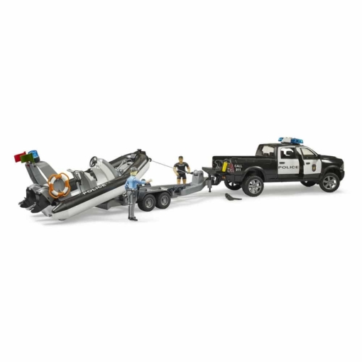 Bruder® RAM 2500 Police Pickup and Trailer with Boat and Figures - Image 2