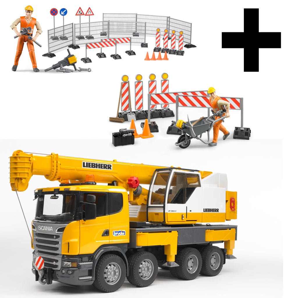 Bruder Scania R Series Liebherr Crane Truck With Construction Bundle