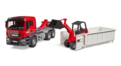 Bruder Toys MAN TGS Truck with Roll-Off Container and Schaeff Compact Loader