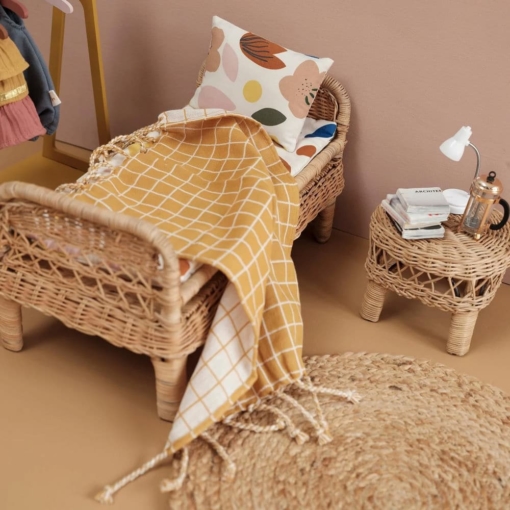 Fabelab® Doll's Rattan Bed and Bedding Mattress Set - Image 3
