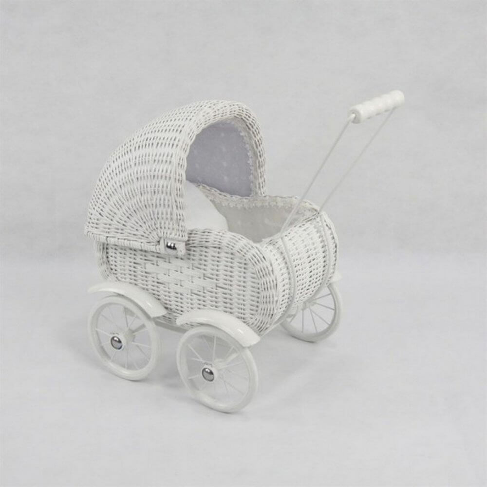 German White Wicker Dolls Pram Jadrem Toys