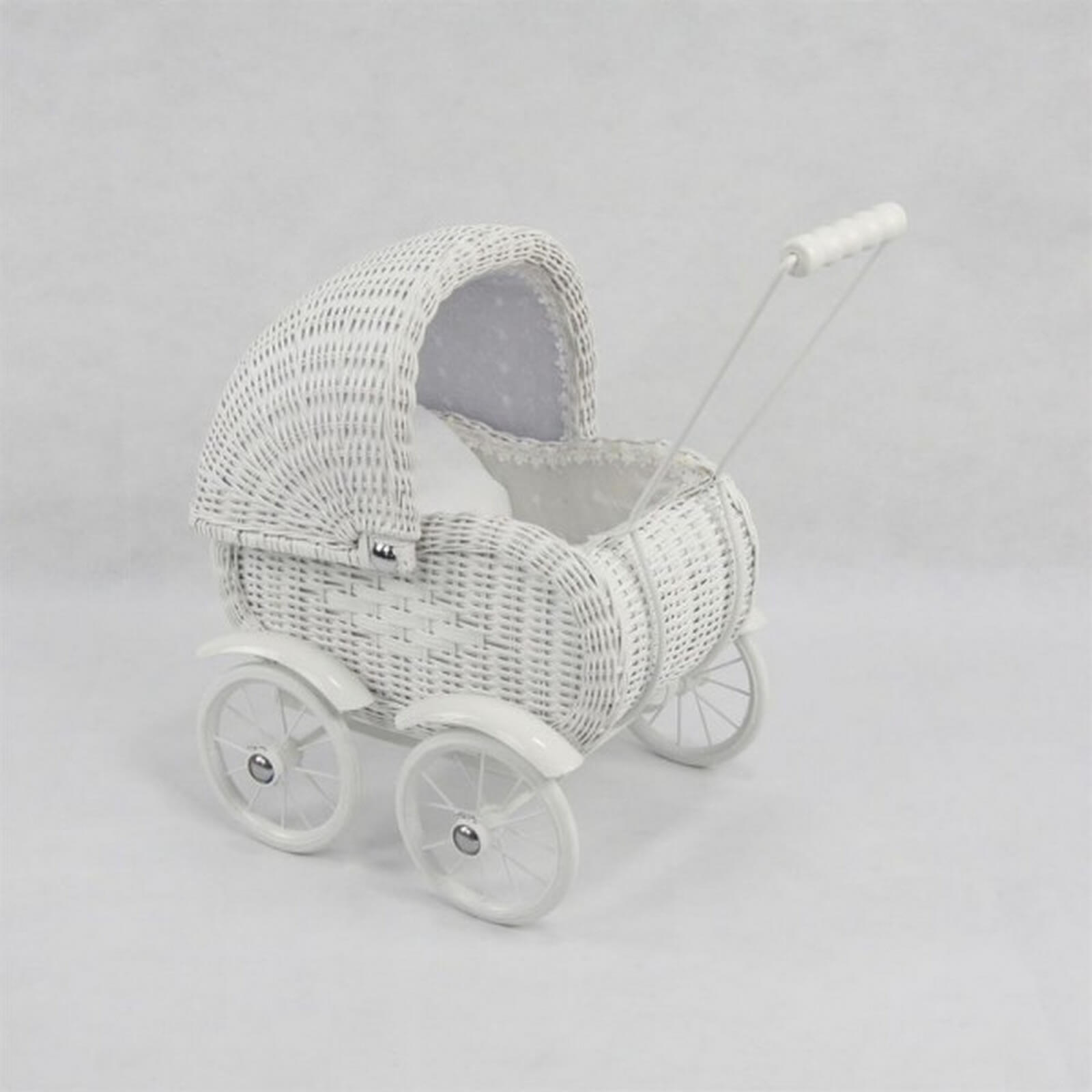 German White Wicker Dolls Pram Jadrem Toys