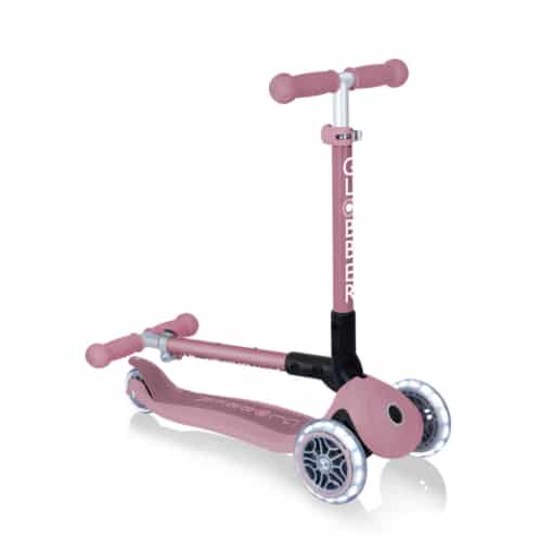Globber Ecologic Junior Foldable Scooter with Light Up Wheels - Berry