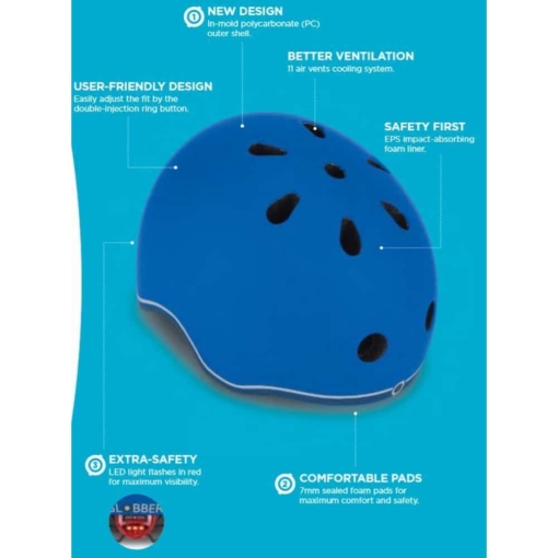 Globber Sky BlueToddler Helmet fits 45-51cm Head - Flashing Safety Light