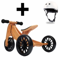 Kinderfeets Tiny Tot 2 in 1 Bamboo Balance Bike with White Helmet