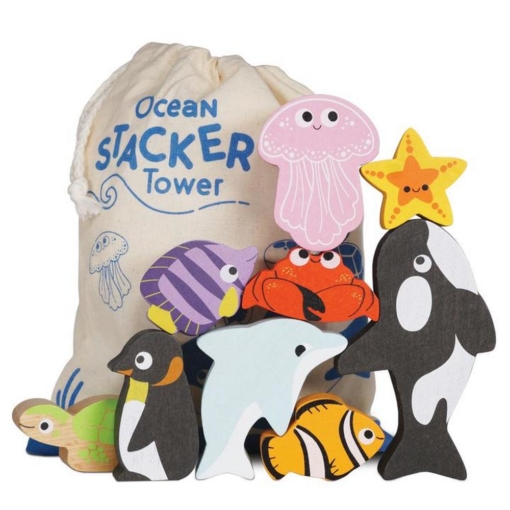 Le Toy Van Petilou Ocean Stacking Animals and Bag