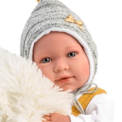 Llorens Crying Baby Doll Lucy with Gray Blanket and Heart Cushion 42cm