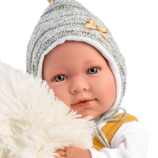 Llorens Crying Baby Doll Lucy with Gray Blanket and Heart Cushion 42cm