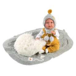 Llorens Crying Baby Doll Lucy with Gray Blanket and Heart Cushion 42cm