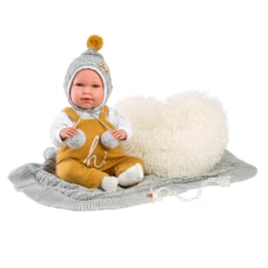 Llorens Crying Baby Doll Lucy with Gray Blanket and Heart Cushion 42cm