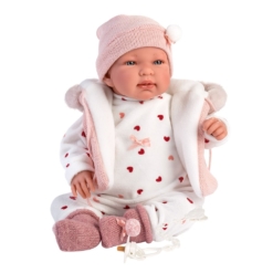 Llorens Crying Baby Doll Tina with Pink Hooded Vest 44cm