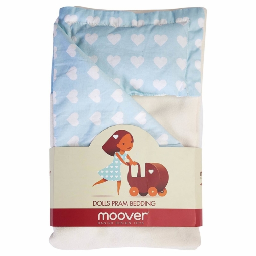 Moover Pram Bedding Pale Blue with White Hearts