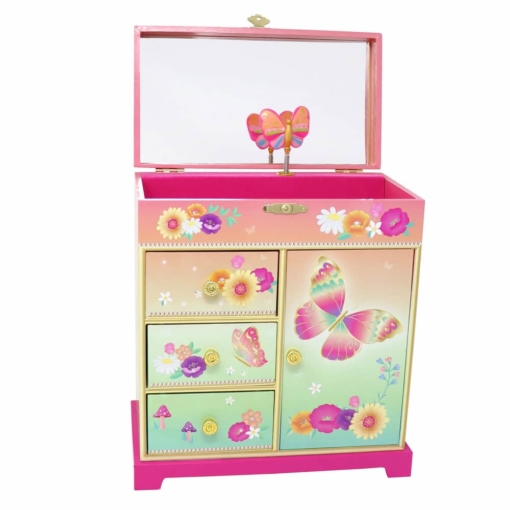 Pink Poppy Rainbow Butterfly Large Music Box