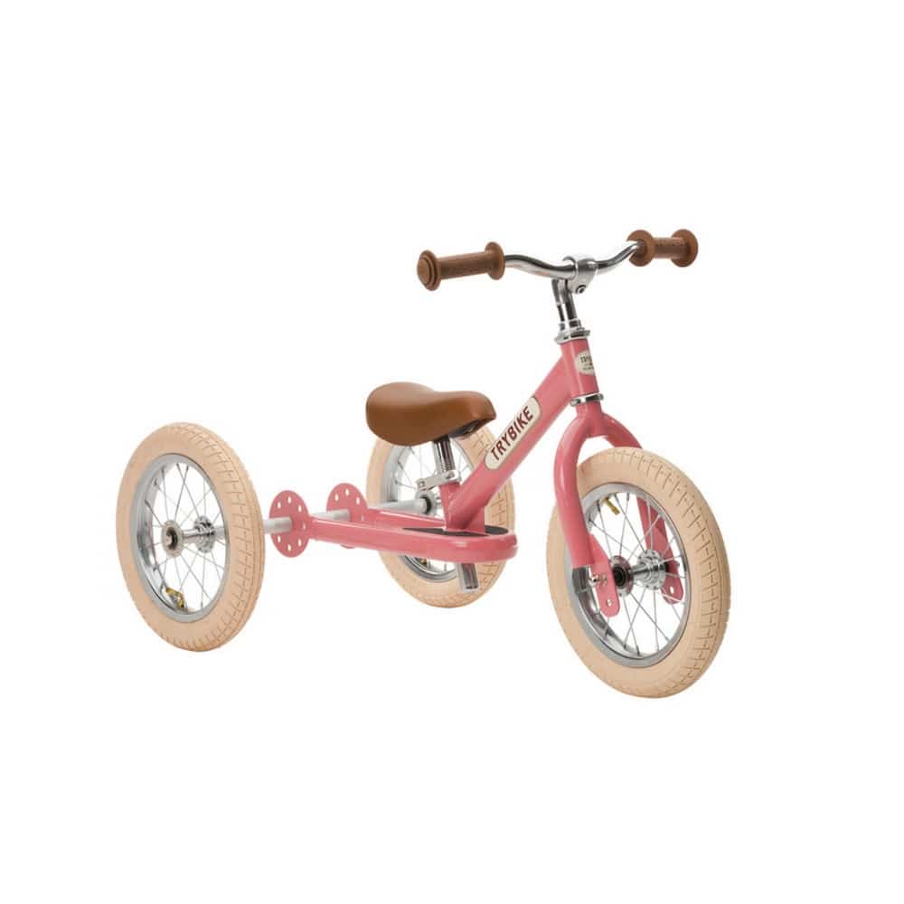 Trybike Steel 2 in 1 Balance Bike Pink Vintage