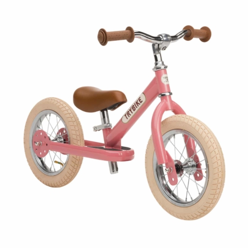 Trybike Steel 2 in 1 Balance Bike Matte Pink Vintage - Image 3