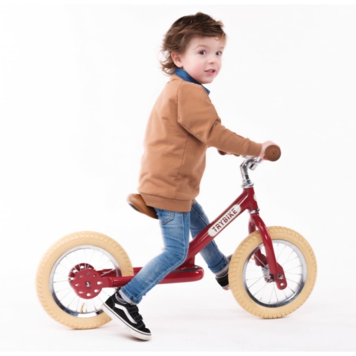 Trybike Steel 2 in 1 Balance Bike Matte Red Vintage - Image 3