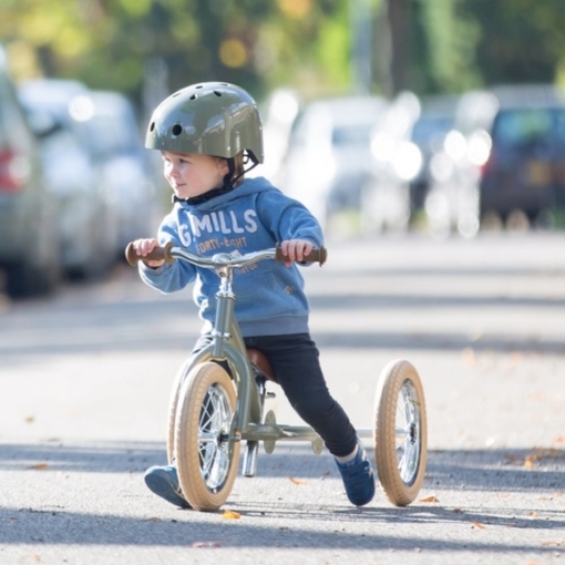 Trybike Steel 2 in 1 Balance Bike Matte Green Vintage - Image 3