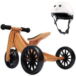 kinderfeets bamboo trike with white helmet