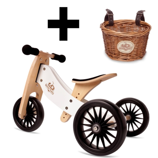 Kinderfeets Tiny Tot PLUS 2 in 1 Trike White with Basket
