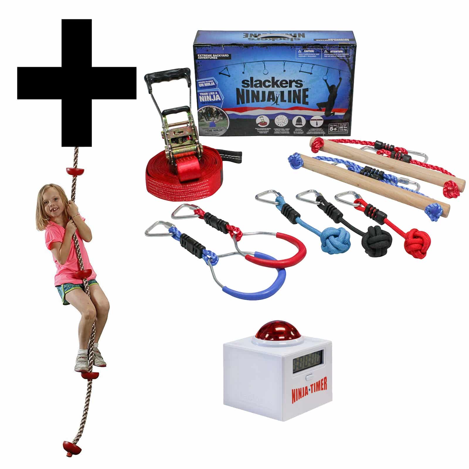 Slackers Ninjaline Intro Kit and Climbing Rope and Timer Bundle