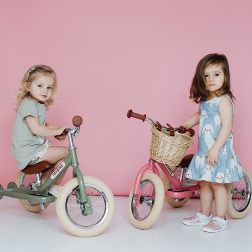 Trybike Steel 2 in 1 Balance Bike Matte Pink Vintage - Image 2